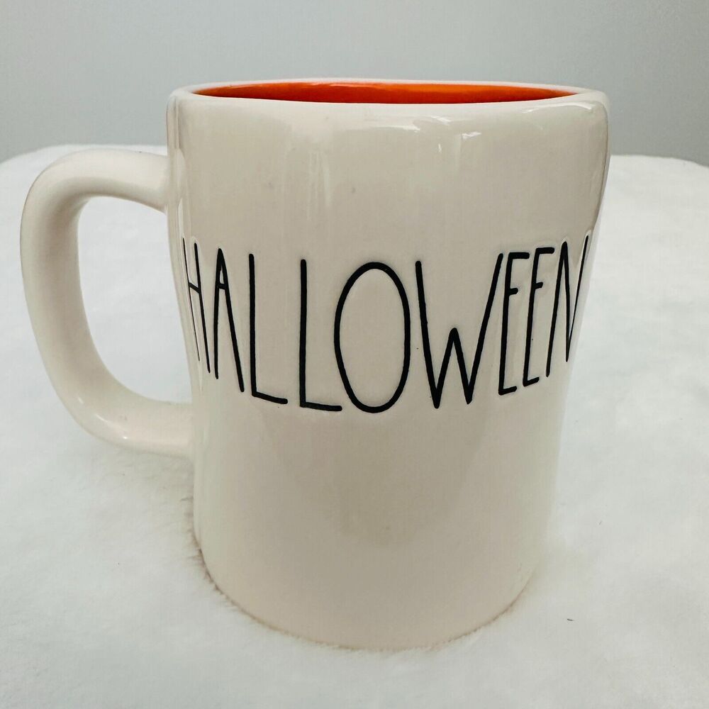 Rae Dunn White Happy Halloween Double-Sided Mug‎ Orange Interior 2019 Artisan